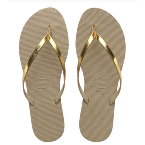 Havaianas Sand Gray Gold Flip Flop Sandals SZ 11/12 - Picture 1 of 9